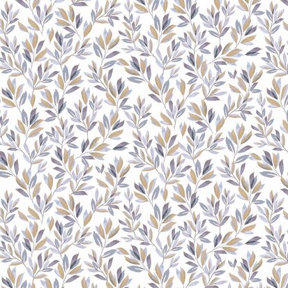 Verhees 06727.034 JERSEY DIGITAL FLOWERS AND LEAVES WHITE/LAVENDER 95%CO/5%E